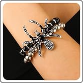 Zeshimb Punk Rhinestone Spider Bracelet Layered Crystal Beads Round Ball Bracelet Diamond Animal Charms Beaded Bracelets Gothic Insect Biker Bracelets Halloween Costume Jewelry for Women Men