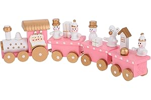 Wooden Train Christmas, Pink Christmas Train for Holiday Decoration Desktop Ornaments, Xmas for Kids Toddles,