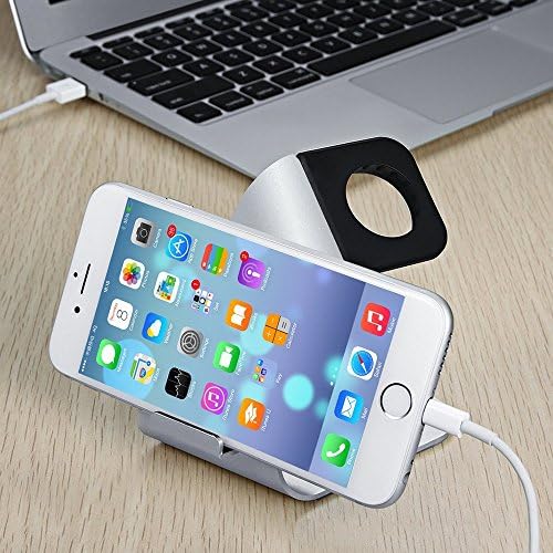 RCLITE 2-in-1 Aluminum Apple Watch Charging Desk Stand Holder for iWatch iPhone 6Plus 6 5s Tablet Mini Samsung (Silver)