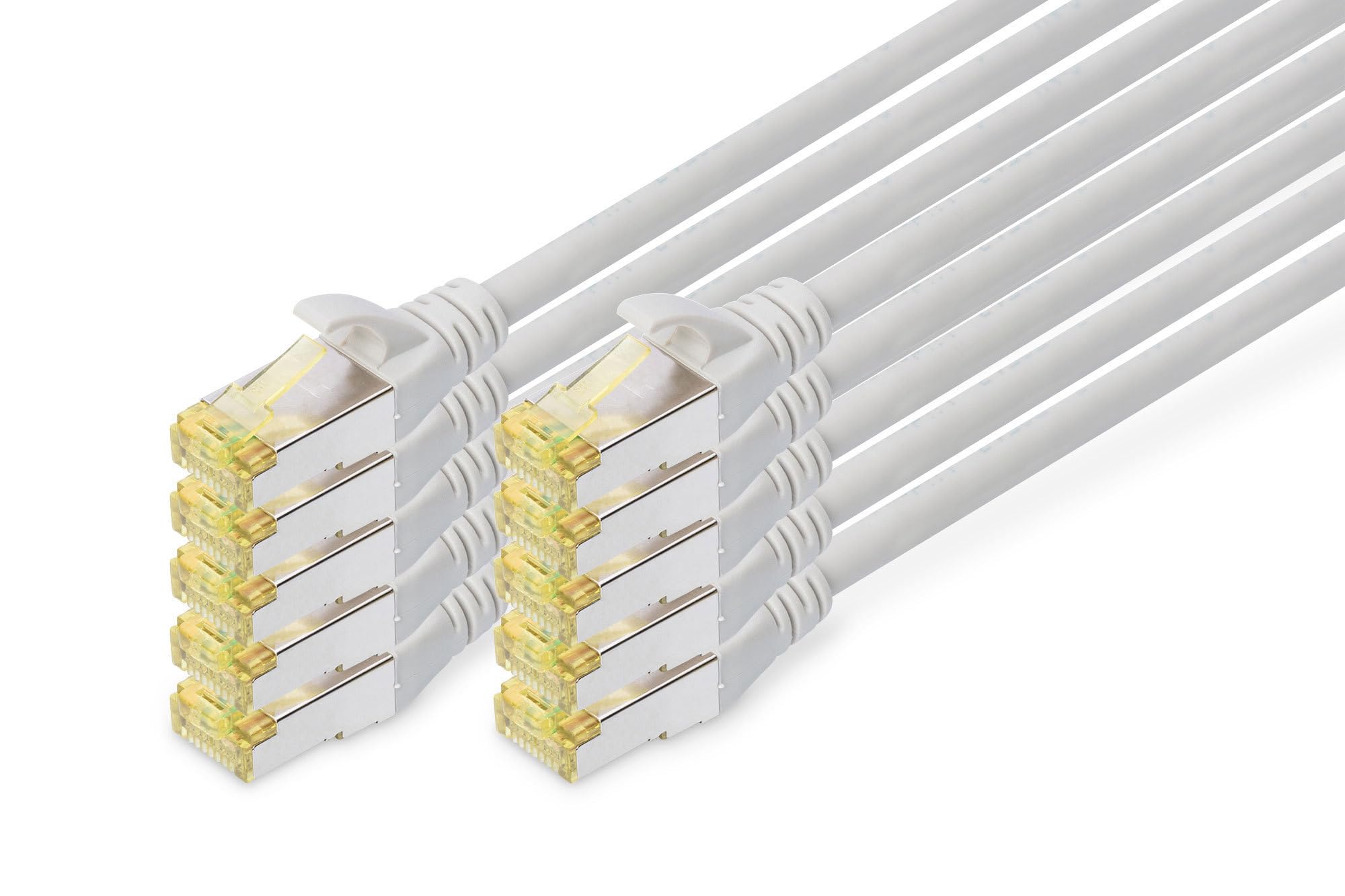 DIGITUS LAN Cable Cat 6A - 2m - 10 Pieces - RJ45 Network Cable - S/FTP Shielded - 10 Gbps - Compatible with Cat6 and Cat7 - Gray
