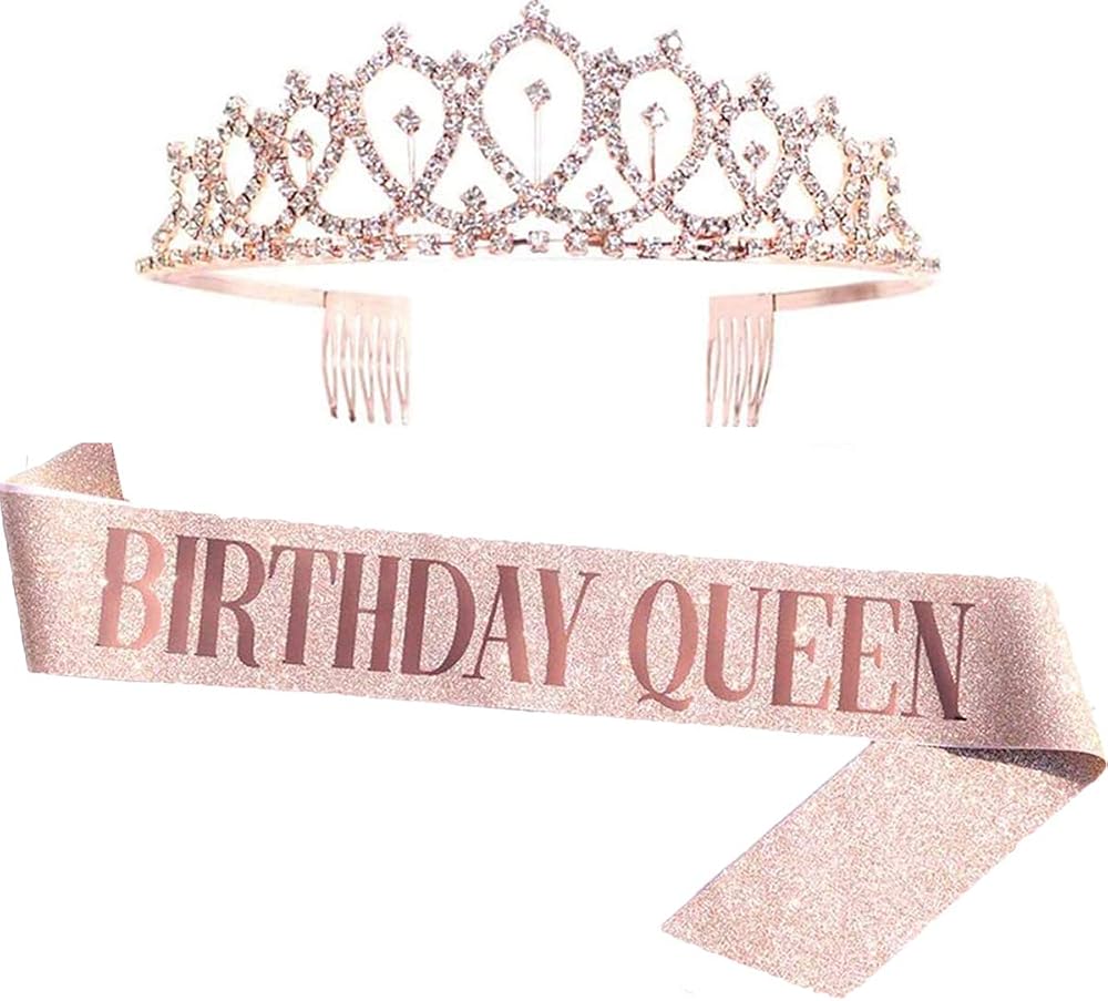 Leixi Queen Sash & Tiara Kit Rose Gold Birthday Gift Women 30th