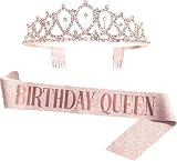 Leixi Queen Sash & Tiara Kit Rose Gold Birthday Gift Women 30th