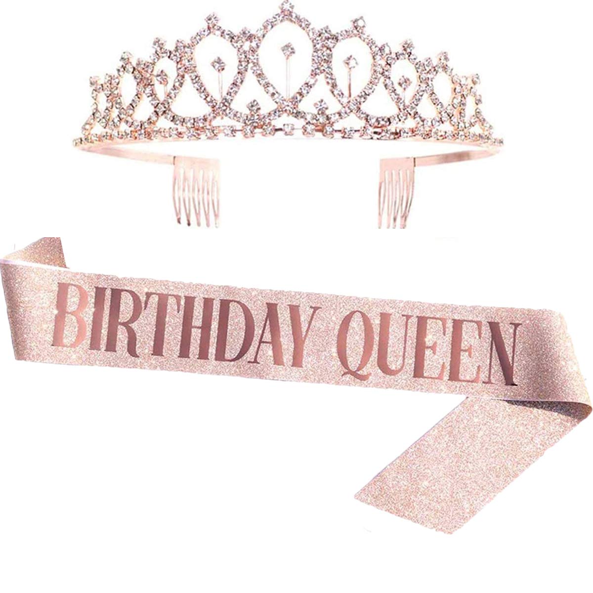 Leixi Queen Sash & Tiara Kit - 30th Birthday Gift for Women - Rose Gold