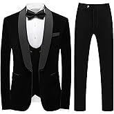 Mens 3 Piece Velvet Slim Fit Suit Tuxedo Suits Shawl Collar One Button Wedding Dinner Prom Jacket Vest Pants Suit Set