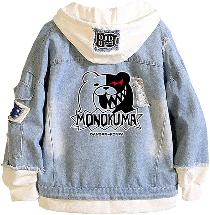 Gumstyle Danganronpa Monokuma Anime Denim Hoodie Jacket Adult Cosplay Button Down Jeans Coat At Amazon Men S Clothing Store