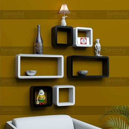 Santosha Decor Rectangle MDF Wall Rack/Shelves (White and Black)