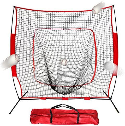 Smartxchoices 7x7 Pro Heavy Duty Baseball Softball Practice Net with Portable Steel Bow Frame, Carry Bag, Ground Stakes for Hitting Pitching Batting Training Fielding Training Aids