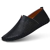 Men's Genuine Leather Loafer Shoes Slip On Soft Walking Shoes Perforated Driving Shoes