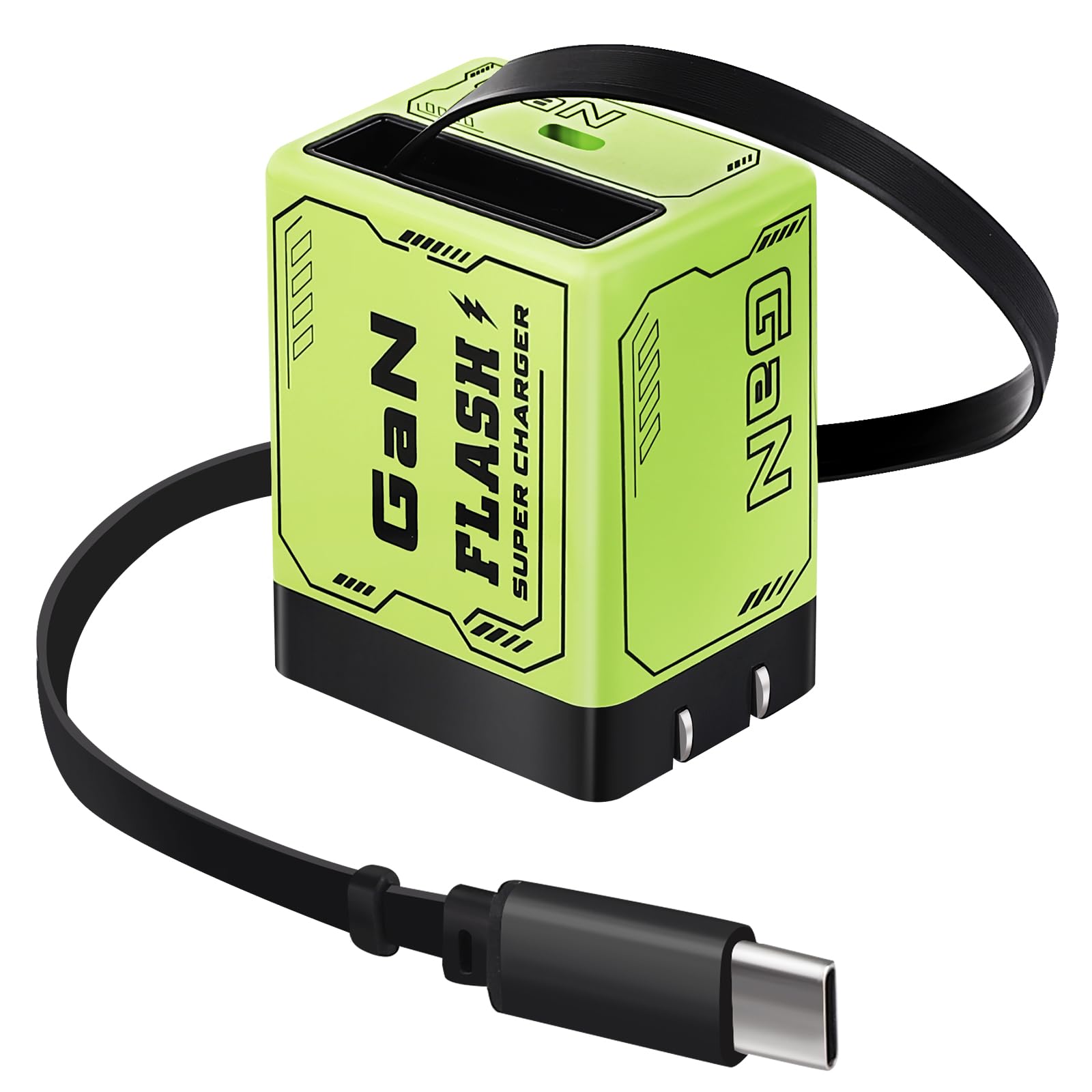 Photo 1 of 2-in-1 Gan Compatible with 120W Fast Charger, Gan Charger Retractable Phone Charger Wall Plug, Versatile Portable Fast Charger Module for iPhone, Phone, Tablet(Green)