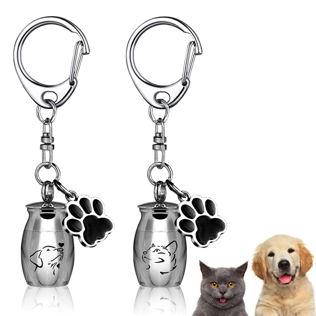 Voyyphixa 2PCS Mini Cremation Stainless Urns Memorial Pet Ashes Keyring Keychain Ashes Holder Pet Charms Locket Pendant Cremation Keepsake Memorial Jewellery for Ashes