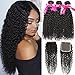Hermosa Brazilian Curly Human Hair Bundles with Closure Grade 10A Virgin Unprocessed Brazilian Hair Weave Bundles with Closure Free Part 10 12 14 with 8