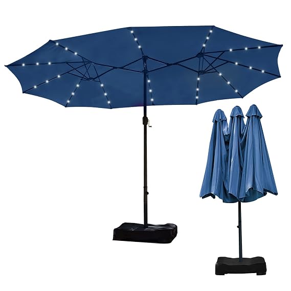 15 Ft Patio Double Sided Umbrella with 36 Solar Powered LED Lights