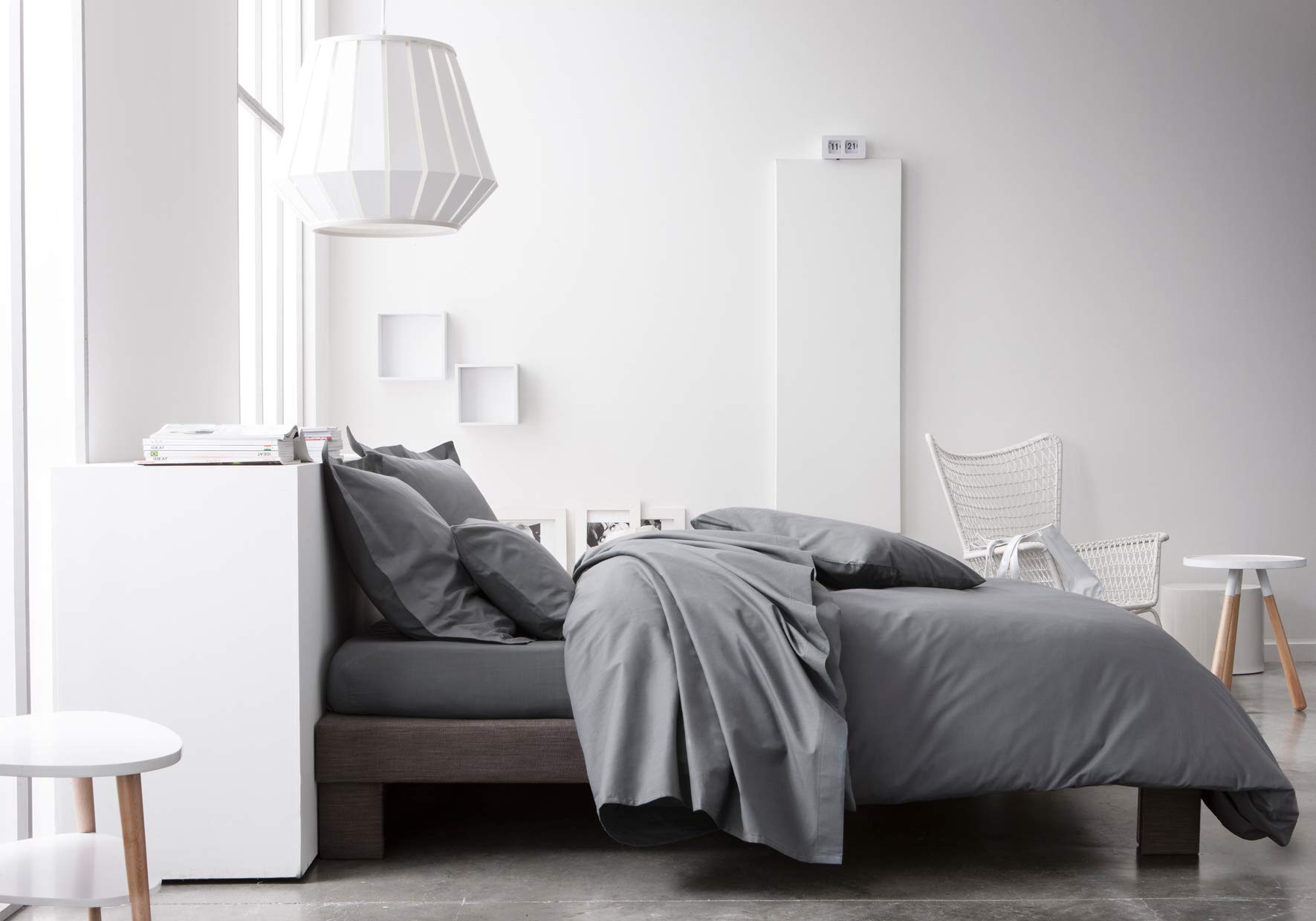 Today Fitted Sheet, Polyester, Grey, 160 x 200 cm