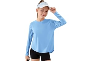 Haloumoning Girls Athletic Shirts Kids Long Sleeve Active Sports T Shirts Quick Dry Tunic Tops Basic Tees 5-14 Years