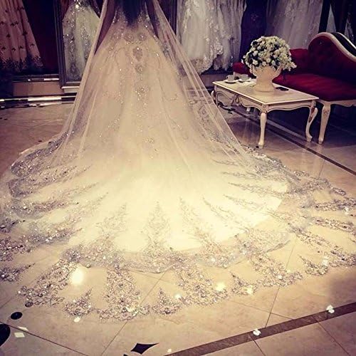 Leekida Ivory Long Cathedral Crystal Wedding Veils with Free Comb