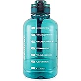 GEMFUL 2L Water Bottle with Time Markings & Handle Motivational Quotes BPA Free Leakproof Wide Mouth for Gym Sports Workout (
