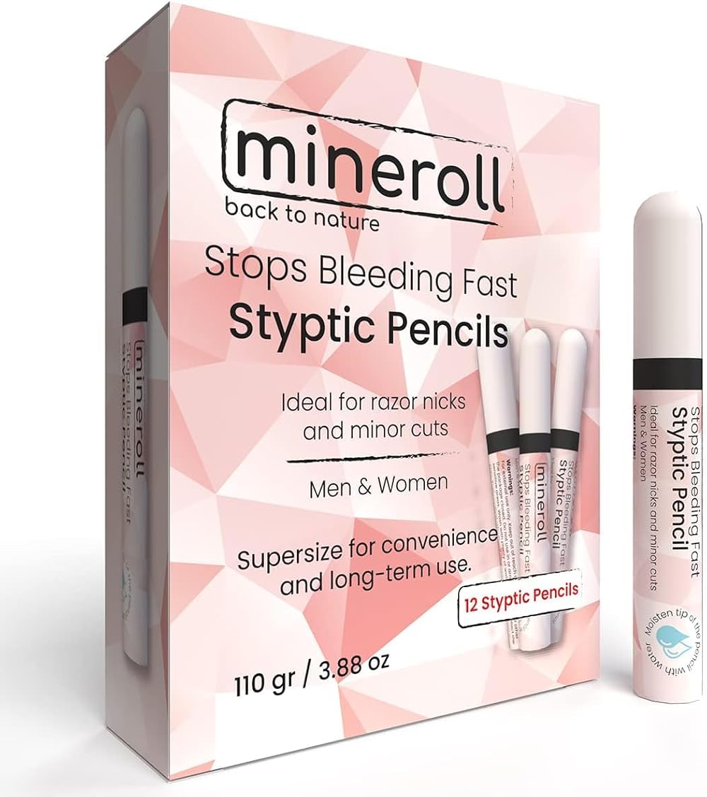 MINEROLL Styptic Pencils 12 Count Stops Bleeding Fast for Nicks Shaving