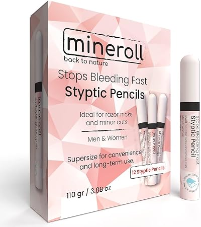 MINEROLL Styptic Pencils 12 Count Stops Bleeding Fast for Nicks Shaving
