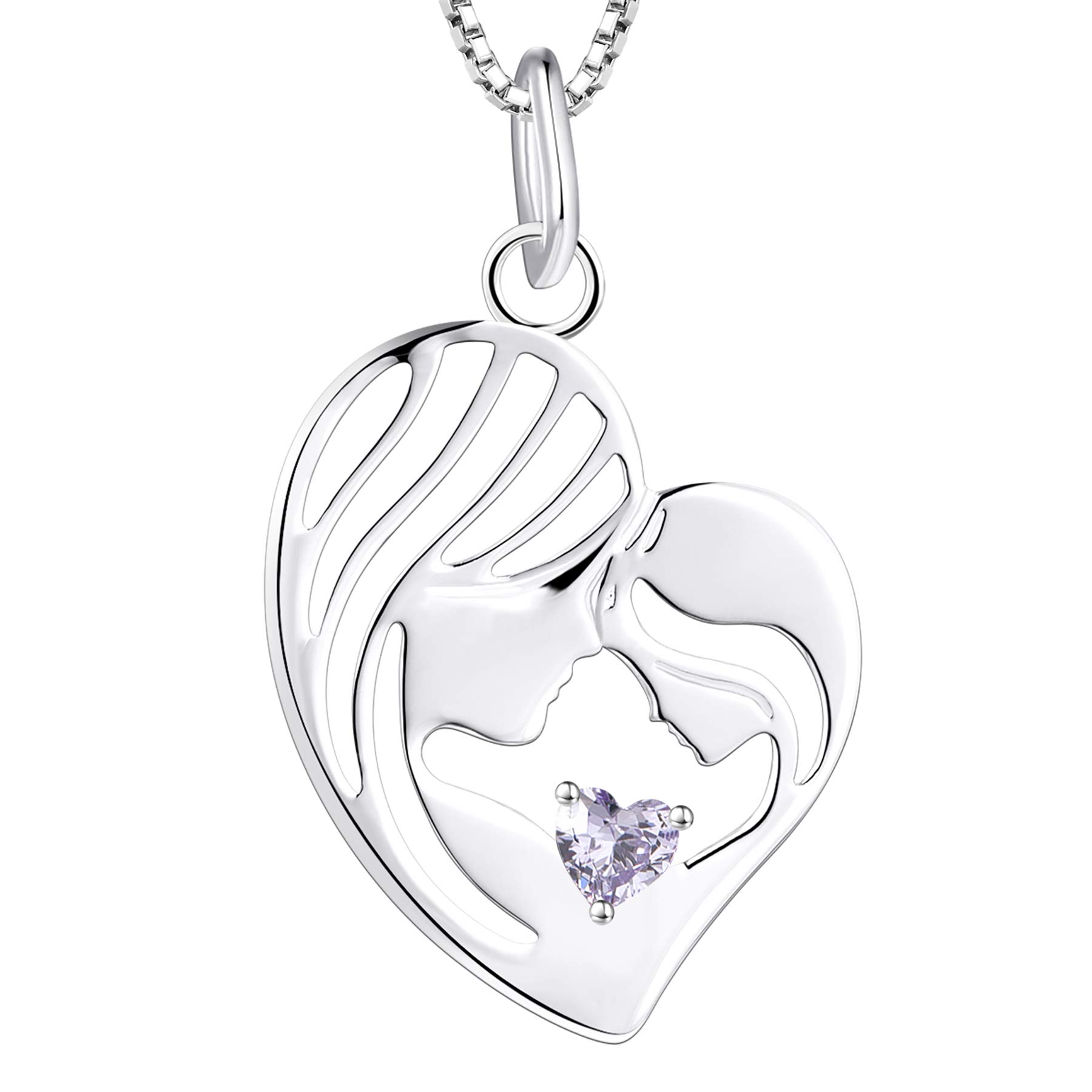 YL Mother and Daughter Necklace 925 Sterling Silver Heart June Birthstone Alexandrite Cubic Zirconia Pendant Necklace Gifts for Mum Women, 45-48 CM โ image 1