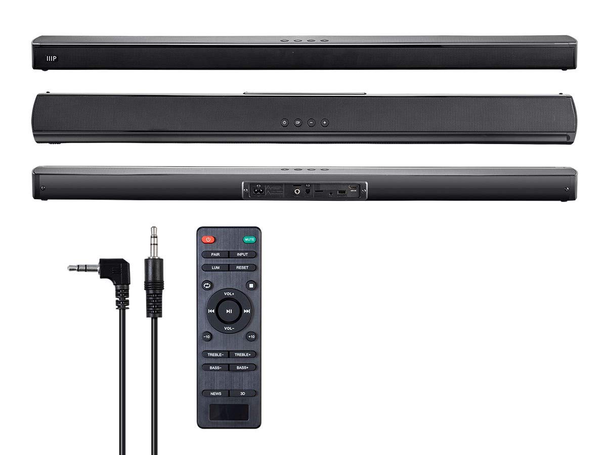 Monoprice SB-200 Premium Slim Soundbar - Black with HDMI ARC, Bluetooth, Optical, and Coax Inputs