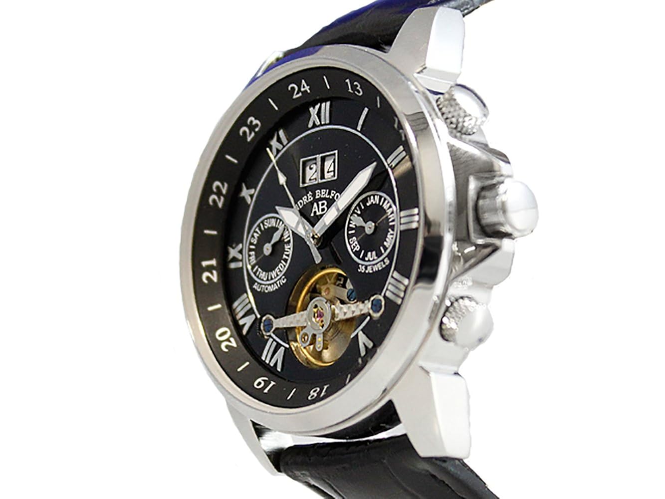 André Belfort Herren Armbanduhr étoile Polaire Leder Schwarz 410022