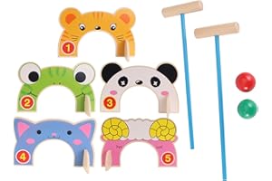 TOYANDONA Croquet Sets for Kids, Cartoon Wooden Animal Croquet Set with Croquet Wood Mallets, Interactive Family Game Croquet Game Set for Boys Girls