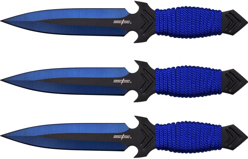 Amazon Com Perfect Point Pp 081 3bl Throwing Knife Set With Three Knives Blue Blades Cord Wrapped Handles 6 5 Inch Overall Sports Outdoors