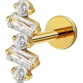 FINE4U 1PC ASTM F136 Titanium Piercing Jewelry Stud for Tragus Conch Helix Flat 16G 6mm 8mm