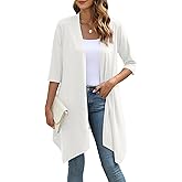 YSYOKOW Women's Open Front Cardigan Lightweight Soft Knit 3/4 Sleeve High-Low Draped Hem Loose Casual Duster