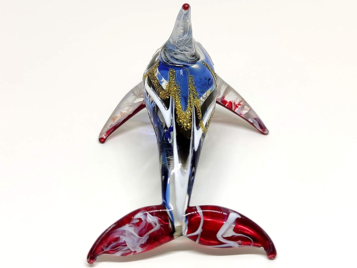 Sansukjai Dolphin Figurines Animals Hand Blown Glass Art Collectible Gift Home Decorate 4", Red Blue: Kitchen & Dining