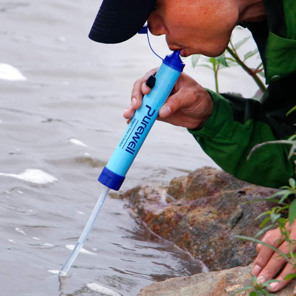 Purewell Outdoor Water Filter Personal Water Filtration Straw Emergency Survival Gear Water Purifier for Camping Hiking Climbing Backpacking : Sports & Outdoors