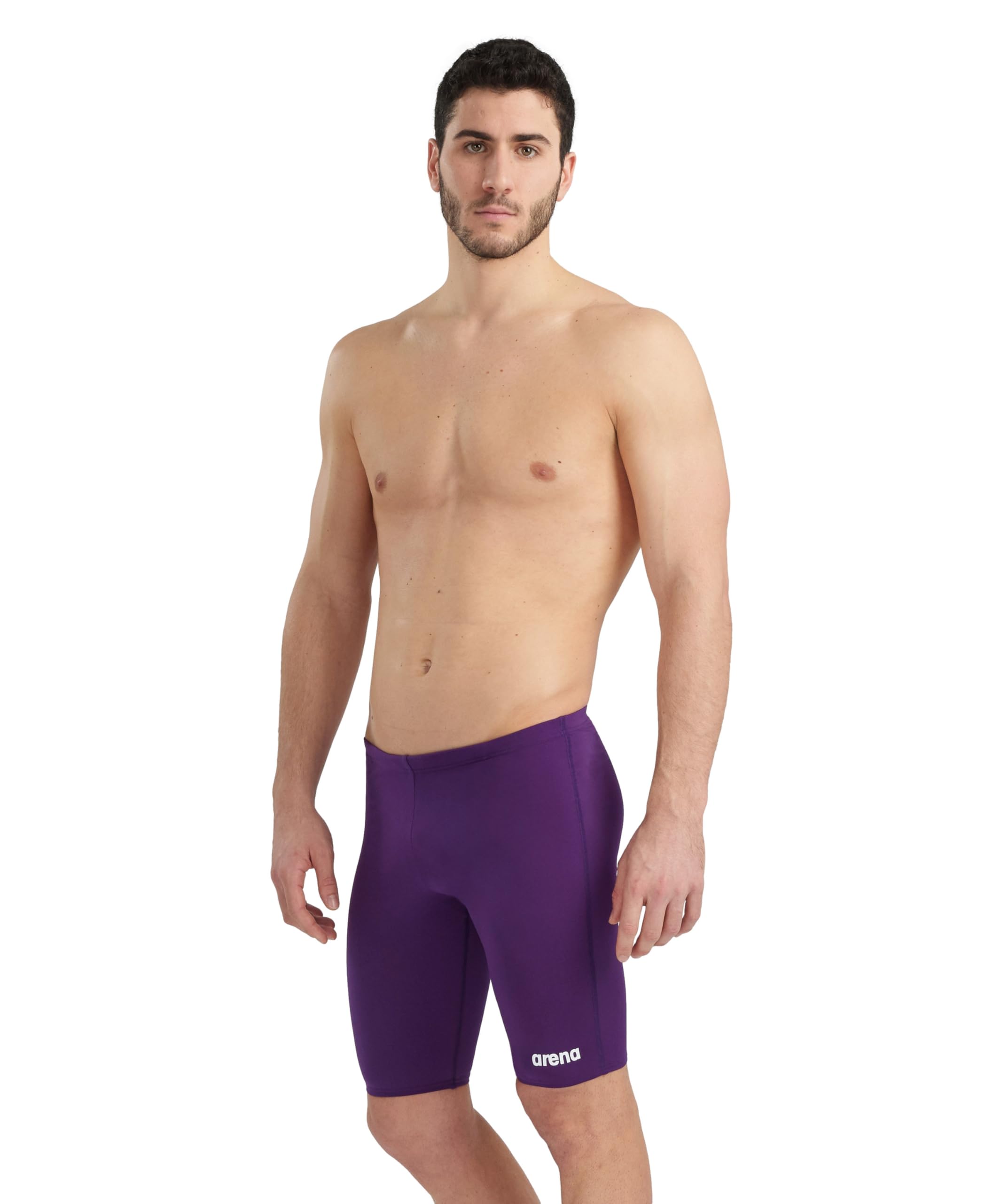 ARENA Men’s Team Colors Solid Swim Jammer MaxLife Athletic Swimwear Professional Training Swimsuit Sports Bathing Suit, Plum/White, US Size 32