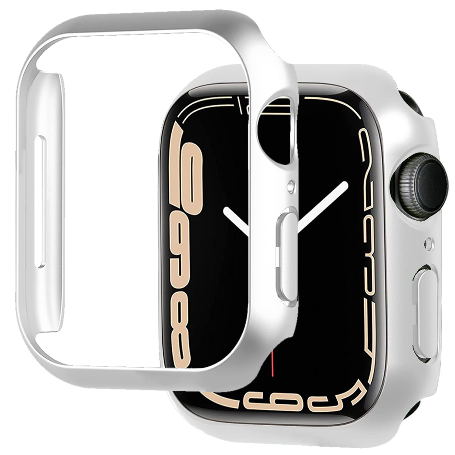 Miimall 2 Pack Case Compatible with Apple Watch Series 8/Series 7 45mm, Hard PC Frame Protective Cover Ultra-Thin All-Around Bumper Protective Shell for Apple Watch 45mm-Silver+Silver