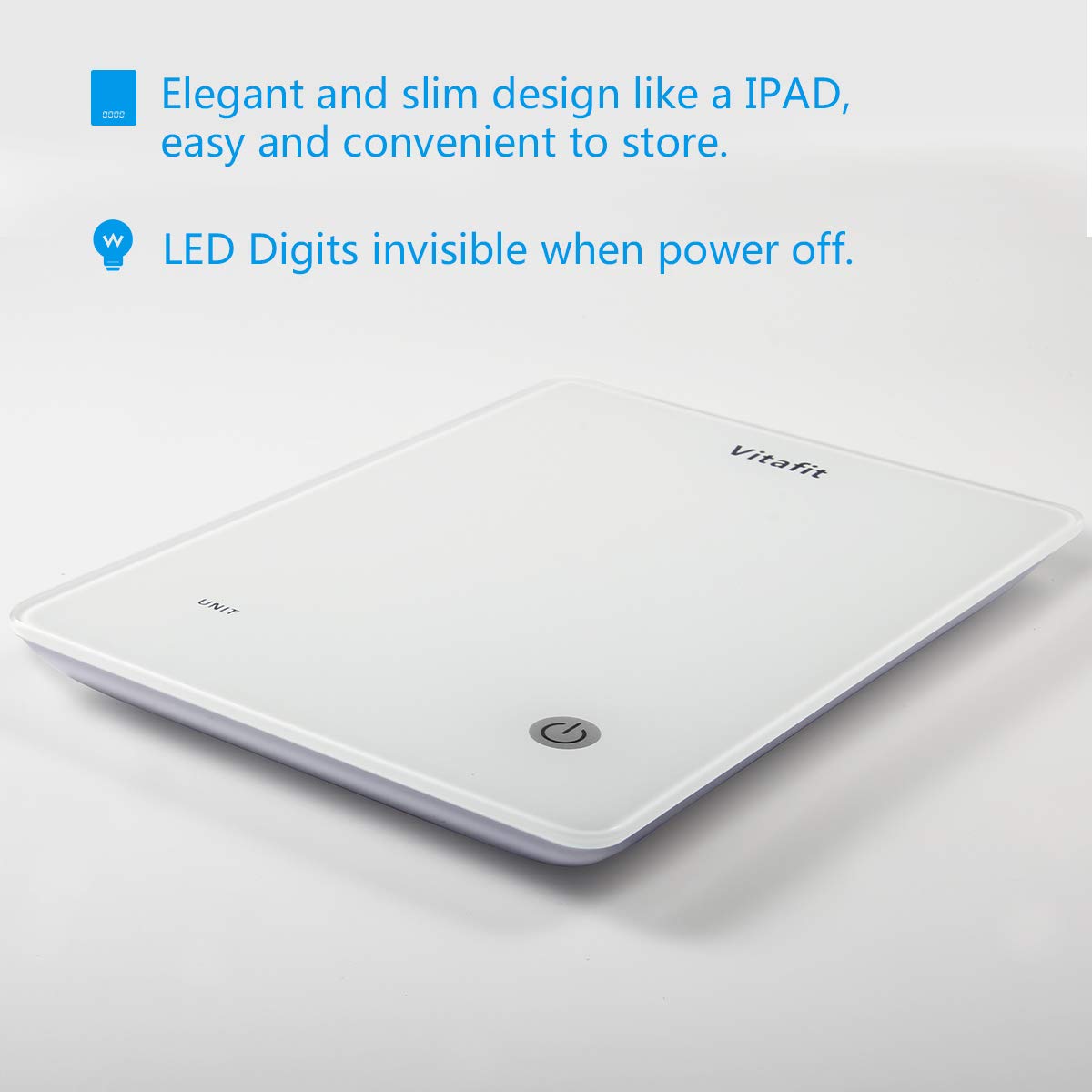 Vitafit Bilance da Cucina Digitale,Grande Capacità 10 kg/Alta Precisione 1g,Bilancia Pesa Alimenti con Piattaforma in Vetro Temperato e Display a LED, Design Ultra Sottile, Bianco Elegante