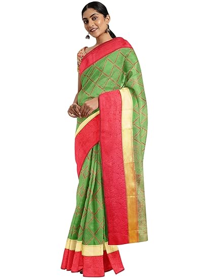Banarasi Poly Silk Saree, with Un-stitched Blouse Piece - Powerloom made Traditional Banarasi Sari for Women by ART Retail (Silk Blend, Green)
