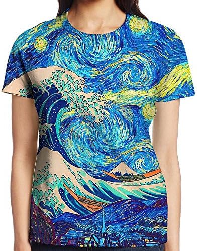 JOJOKO Starry Night The Great Wave T Shirt 3D Printed Graphic Woman Sleeve Short Colorful Round Neck Fashion Shirt