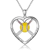 YAFEINI Softball Gifts Necklace S925 Sterling Silver Jewelry Softball Pendant Necklace Heart-shaped Softball Gift For Women Female Softball Player Fans Birthday Gift