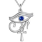 SHEAISRS Eye of Ankh Necklace for Women 925 Sterling Silver Egyptian Blue Amulet Pendant Protection Jewelry Gift