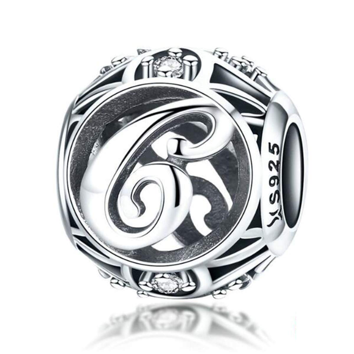 Birthday Charms Genuine 925 Sterling Silver Diy Initial A-Z Charm Alphabet Charms Letter Beads for Pandora Charms Bracelets (Letter C)