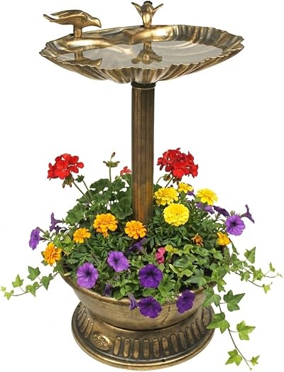 GardenKraft Bird Bath with Built-In Planter Bronze Clam Shell 66x39 cm