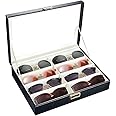 BLIENCE Sunglasses Organizer for Men, Father's Day Gifts Sunglass Case, 8 Slot Glasses Storage, Black Carbon Fiber Sunglasses Display Case, Eyeglasses Storage Box with Metal Lock