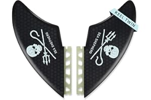 AQUBONA Twin Keel Fins, Single Tab Dual Tabs Fins Surfboard Fins, Twin Fin Fishtail Surfboard Fins Twin Keels - Smooth Fiberglass Flex