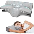 Cervical Pillow for Neck Pain Relief, Cooling Contour Memory Foam Pillows Support Odorless Ergonomic Neck Pillow Adjustable Orthopedic Bed Pillow for Side Back Stomach Sleeper with Pillowcase,Grey