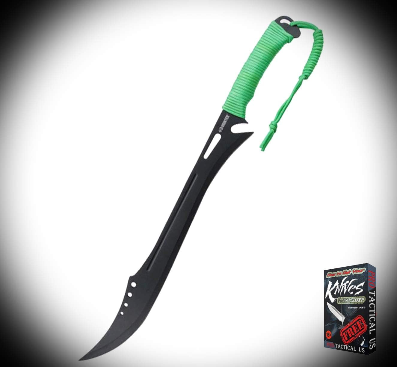 New Z Hunter Zombie 25-inch Machete ProTactical Elite Knife Green Cord Full Tang Upswept Hunt Survival 2827RT + Free eBook