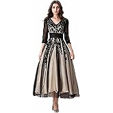 Fccdsly Vintage V-Neck Dresses for Women Tea-Length Mother of The Bride Dresses with Lace Appliques 2025 FCX002