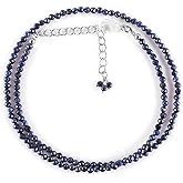 ZEMBIENCE Natural Blue Sapphire Gemstones Choker Necklace, Faceted Rounds Beads, Silver Plated Jewelry, Healing Crystals, Birthday, Handamde, Minimalist, Women Gifts, Mother's Day, 18inch