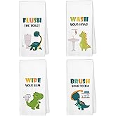 XBBMGG Funny Dinosaur Hand Towels for Kids Bathroom Decor, Cute Dino Gifts for Boys Girls Toddler Towel for Bath, Wash Your Hands Decorative Dish Towel for Nursery Bathroom, 16x24 Inch Set of 4
