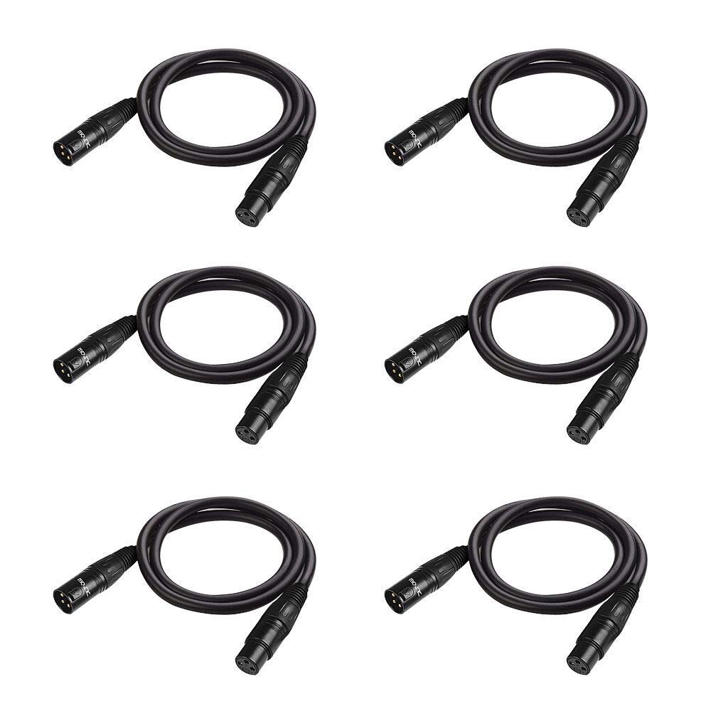 3.2 ft Flexible DMX Cable, Gold-Plated 3 Pin Male to Female XLR Cable DMX Wire, Best for DJ Stage Light Moving Head Par Lights (6 Pack)