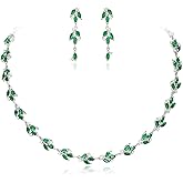 EVER FAITH Wedding Prom Jewelry for Bride Bridesmaid, Gorgeous Marquise Cubic Zirconia Birthstone Flower Cluster Leaf Necklace Drop Earrings Set for Women