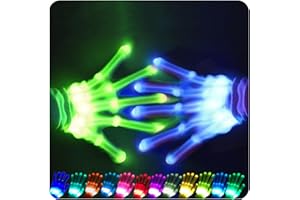 COCELERYRE 12-Color LED Light-Up Gloves for Kids - Fun & Glowing Gloves Multi-Color Halloween Costume Accessory Cool Toys for Boys 8-12 Girls 8 9 10 11 12 Years Perfect for Parties & Gifts （1 Pair）